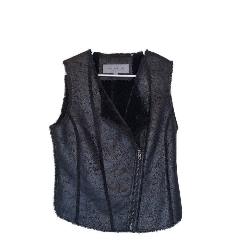 MARC OF NEW YORK, Andrew Mark Distress FAUX LEATHER & FUR ASYMMETRICAL ZIP VEST